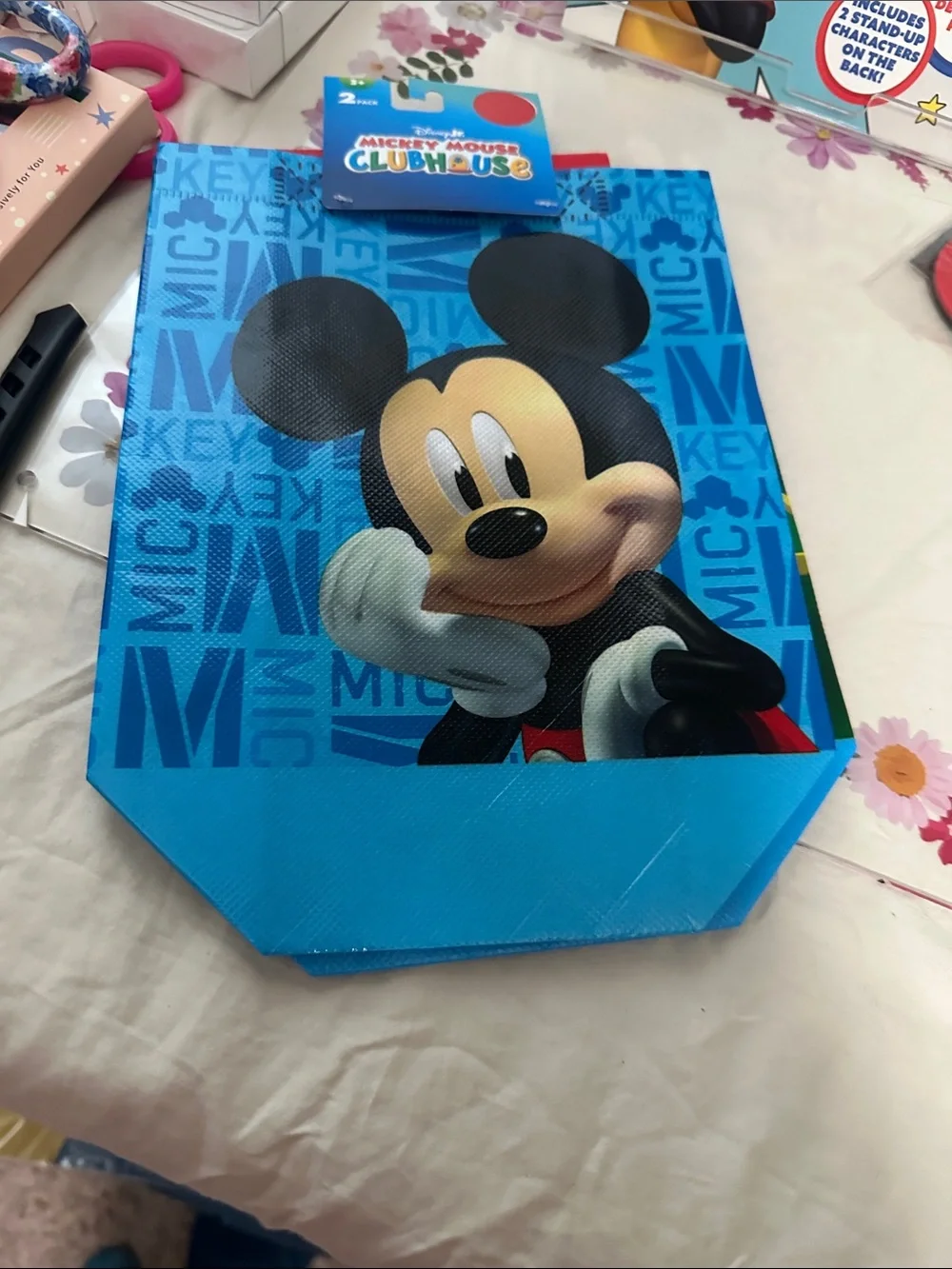 Disney Mickey Sticker Activity Set -& 2 reusable bags with handles & 2 coasters
